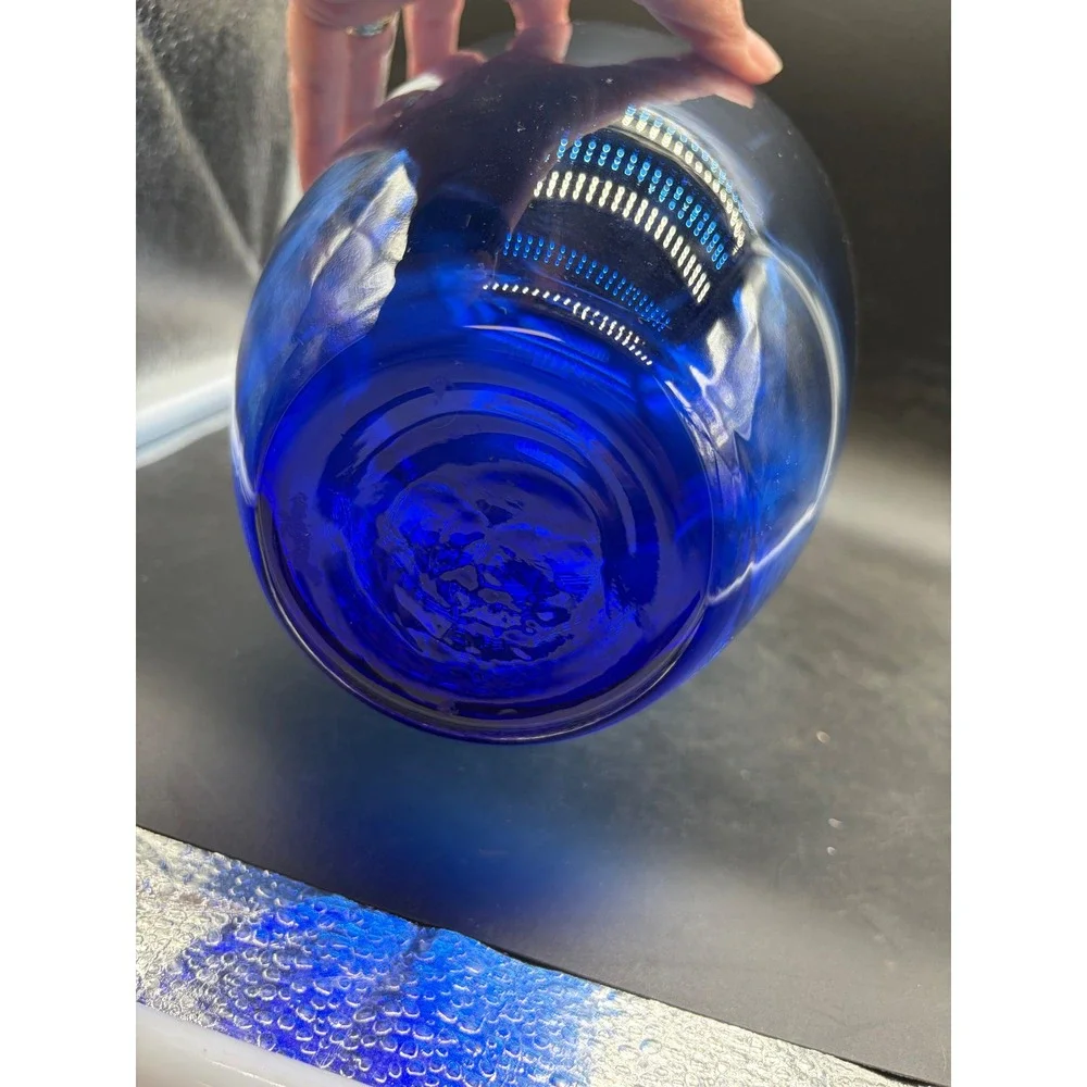 Cobalt Blue Hand Blown Art Glass Teardrop Vase Polished Pontil 13.5 Inch